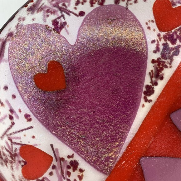 A. Fox Fused Glass Heart Plate Tray 5” Art Glass 1994 Vintage - Picture 2 of 9